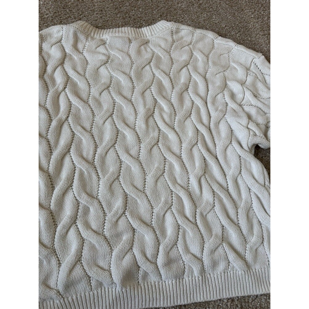 Pinque Cable Knit Fisherman Sweater Womens Large Ivory Crew Neck Preppy Cozy - Picture 6 of 7